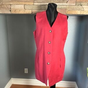 VTG 90s Linen Academia Old Money Longline Vest Red Blue Stripes Ellen Tracy 14